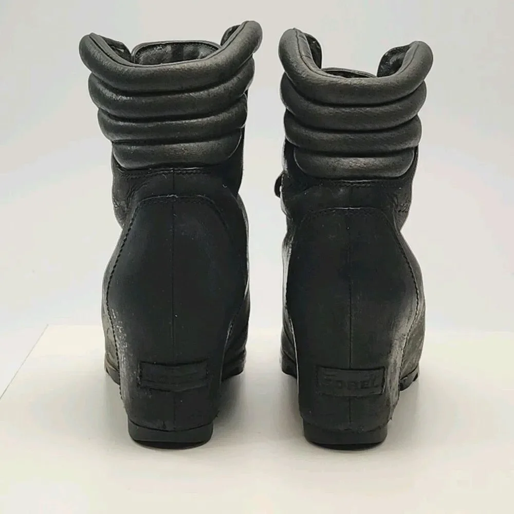 Sorel Boots Winter Snow Women Sz 10 Black Leather 2.5